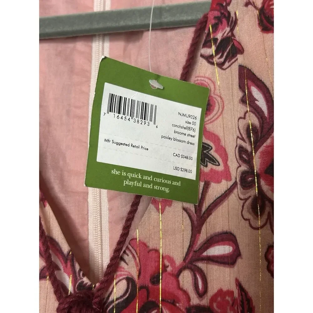KATE SPADE New York Sleveless Pink Paisley Blossom Dress Classy Feminine Size 00